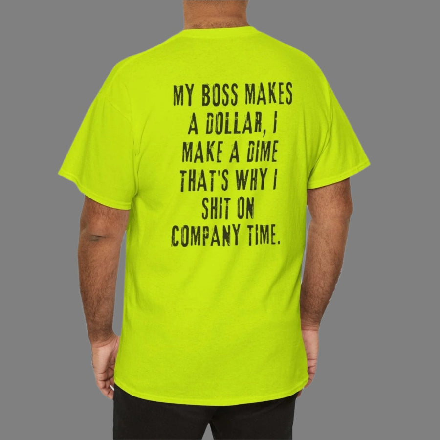 Yellow T-shirt with words written on the back