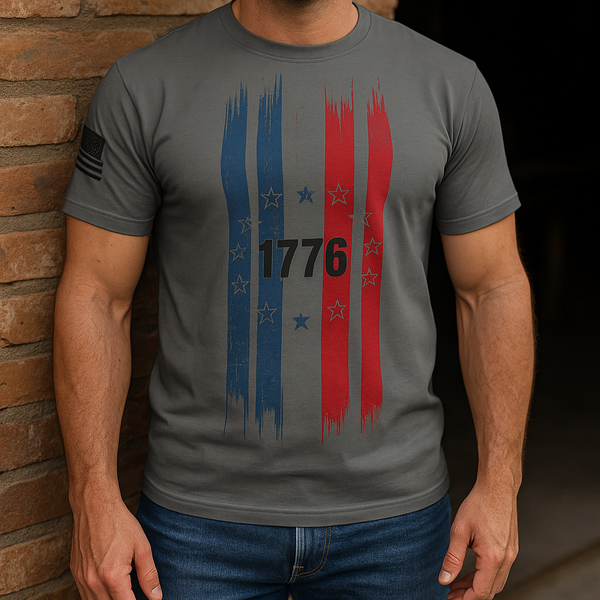 1776 Grunge Flag Tee – Cut & Sew (Dark Grey)