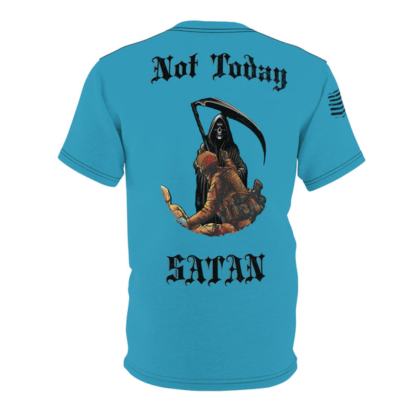 "NOT TODAY SATAN" Medic Flipping off Grim Reaper Light Blue