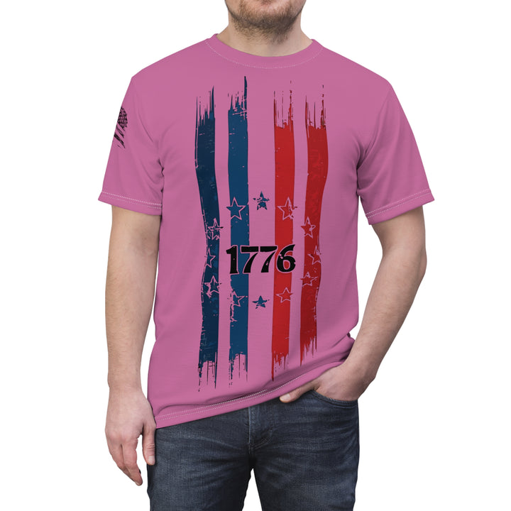 white stitching cotton t-shirt crew neckline features the iconic Betsy Ross flag. Crafted from premium 100% polyester