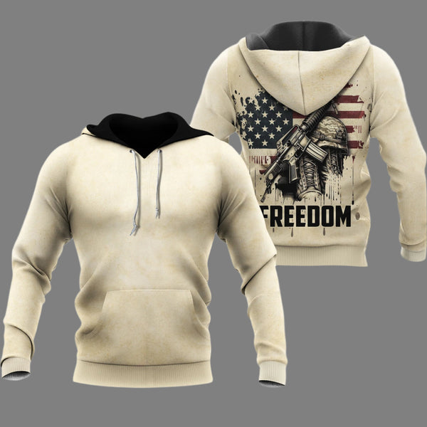 hoodie features  a poignant "Cost of Freedom" Military Field Memorial design.