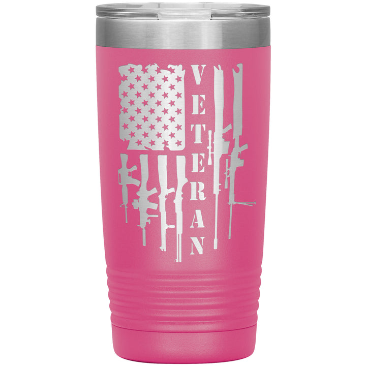 20oz insulated pink tumbler, made from rugged double-wall stainless steel, features a American firepower: rifles, shotguns, and sniper rifles.