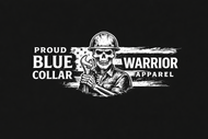 Blue Collar Warrior Apparel wide white logo on black
