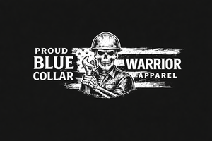 Blue Collar Warrior Apparel wide white logo on black